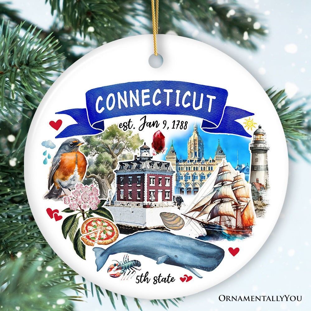 Artistic Connecticut State Themes and Landmarks Christmas Ornament