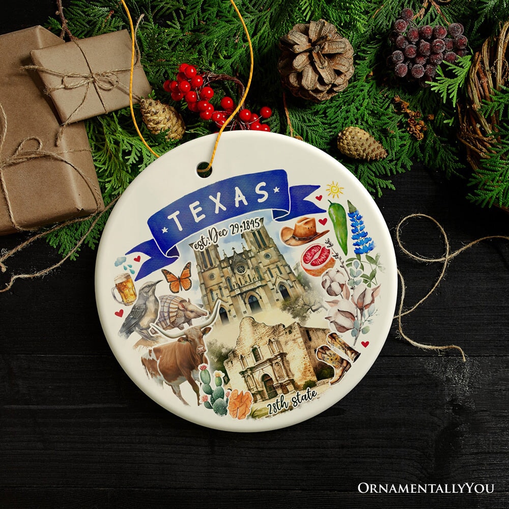 Artistic Texas State Themes and Landmarks Christmas Ornament
