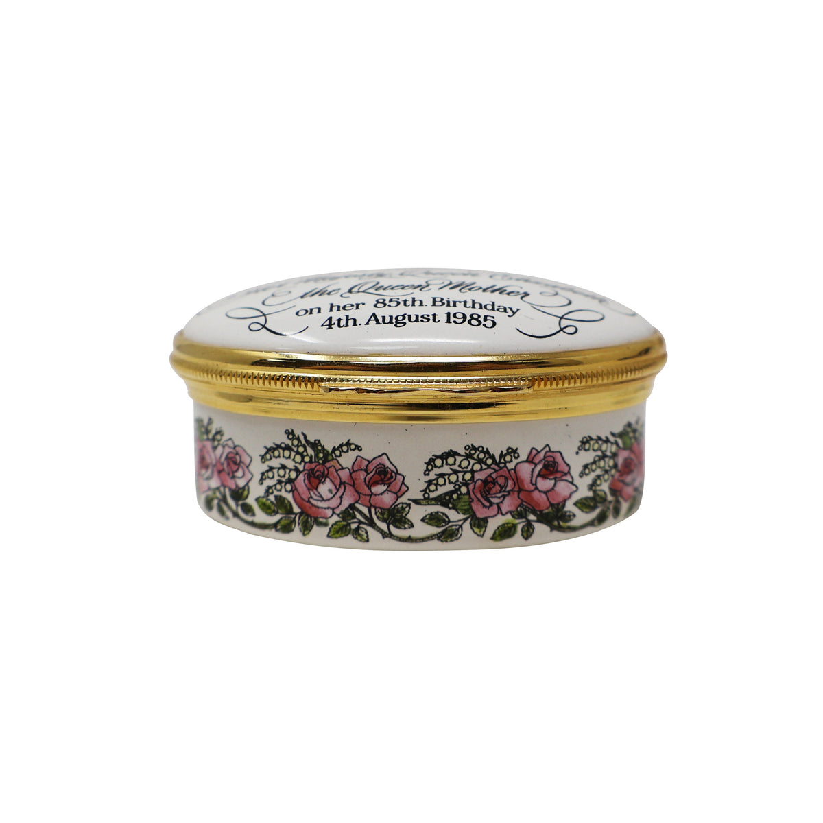 Halcyon Days 85th Birthday HM Queen Elizabeth The Queen Mother Enamel Box