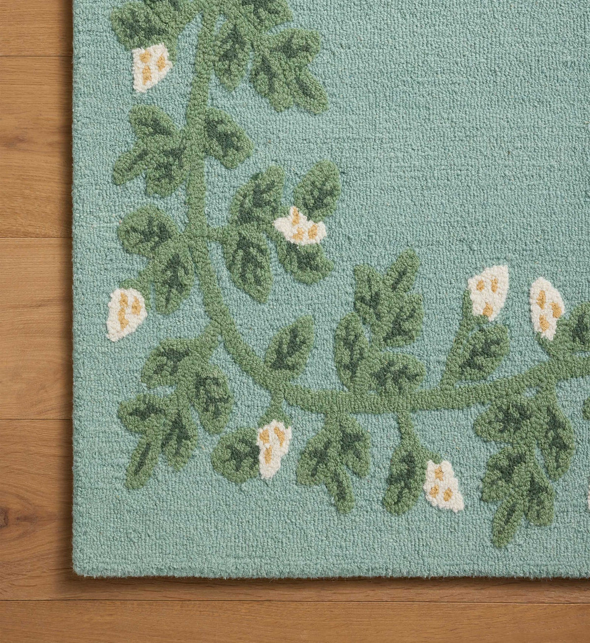 Highgrove Climbing Vines Wool Hooked Rug - Blue