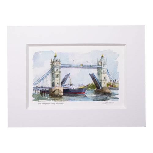 Tower Bridge & Royal Yacht Britannia Small Mounted Print