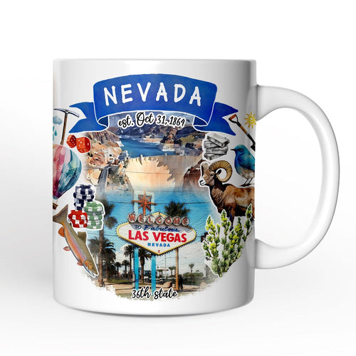 Artistic Nevada State Themes and Landmarks Personalized Mug With Custom Name