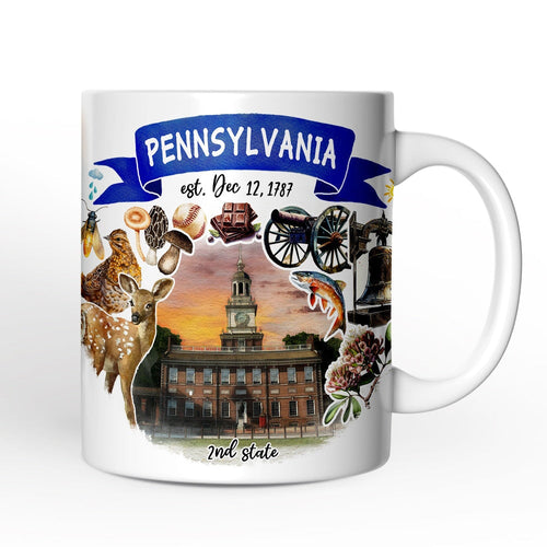 Artistic Pennsylvania State Themes and Landmarks Personalized Mug With Custom Name