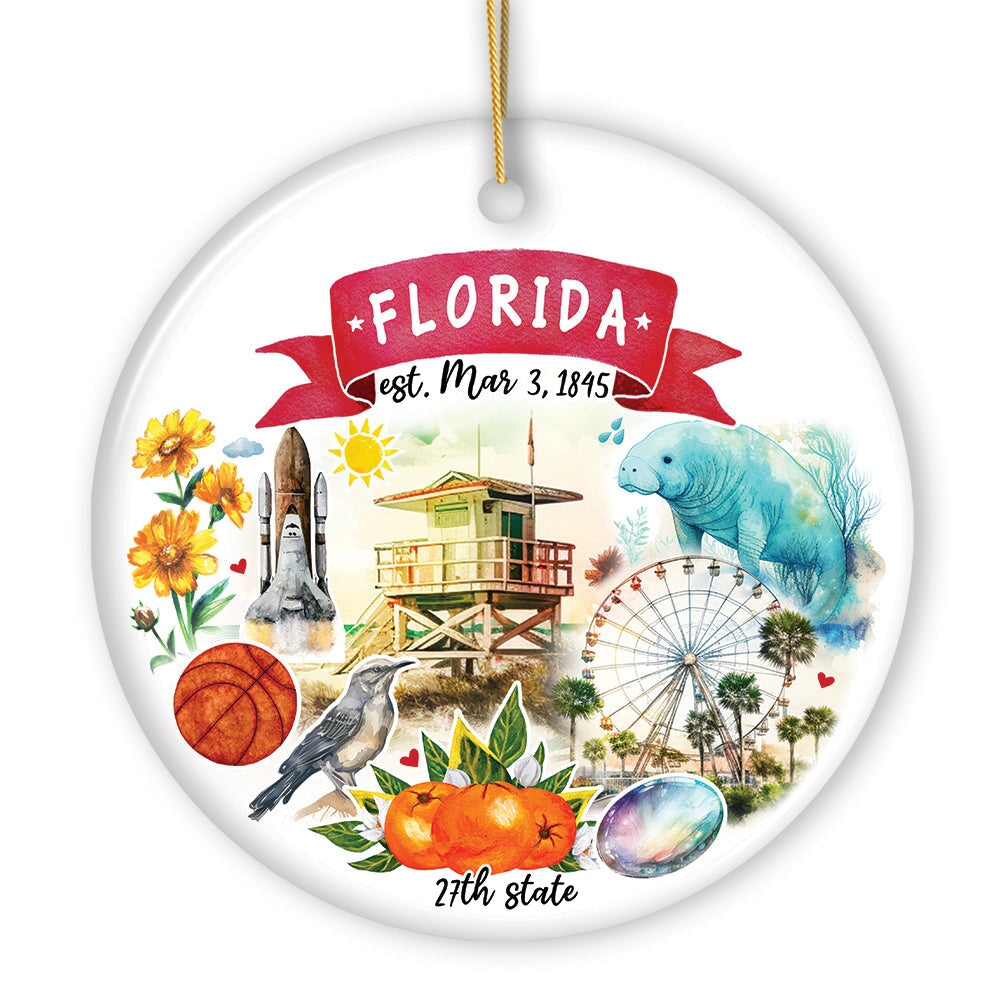 Artistic Florida State Themes and Landmarks Christmas Ornament
