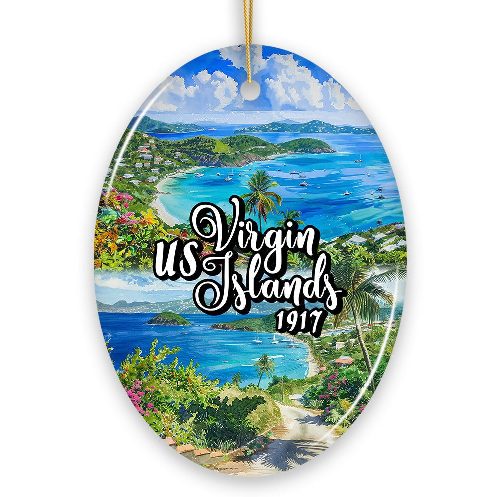 Artistic US Virgin Islands Ornament, Tropical Beach Paradise in Atlantic Ocean Christmas Souvenir