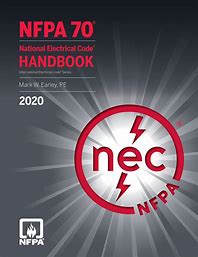 Cover of 2020 NFPA 70 National Electrical Code Handbook with red NEC emblem on dark gray background with light rays