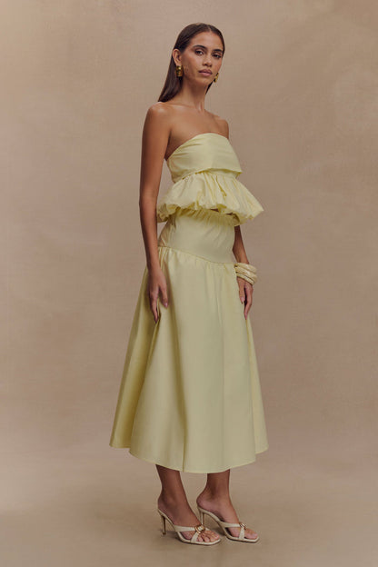 Amirah Strapless Bubble Crop Top - Lemon