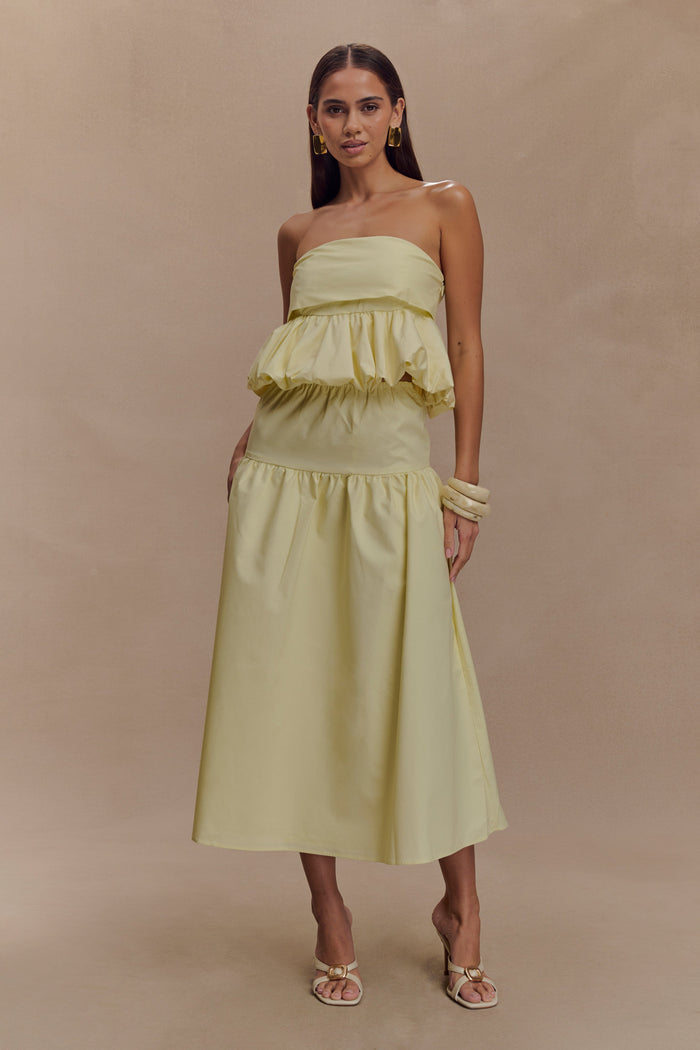 Amirah Strapless Bubble Crop Top - Lemon