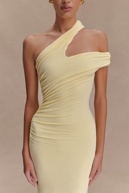 Anastasia One Shoulder Modal Midi Dress - Pale Lemon