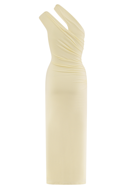 Anastasia One Shoulder Modal Midi Dress - Pale Lemon