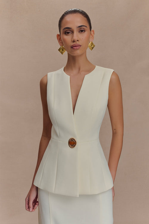 Angelie Suiting Vest Top - Ivory