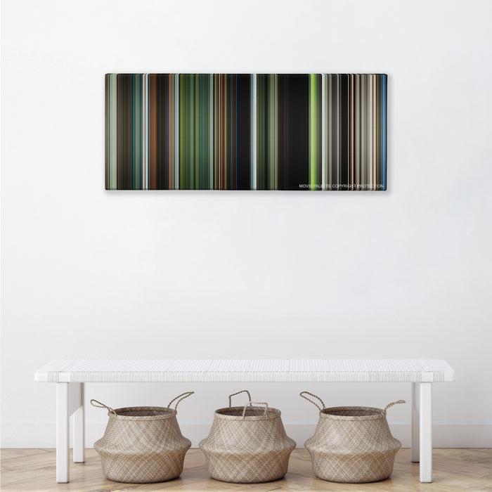 Annihilation color palette canvas above a white bench with three woven baskets