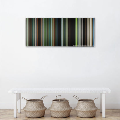 Annihilation color palette canvas above a white bench with three woven baskets