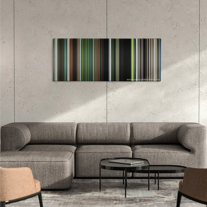 Annihilation color palette canvas on a concrete wall above a gray sectional sofa