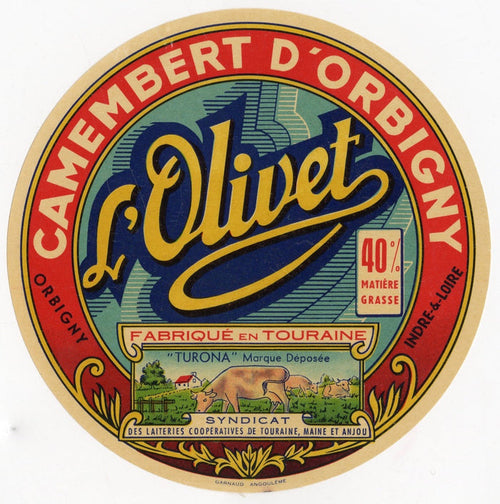 Antique, Unused, French L'Olivet Camembert Cheese Label, Obigny