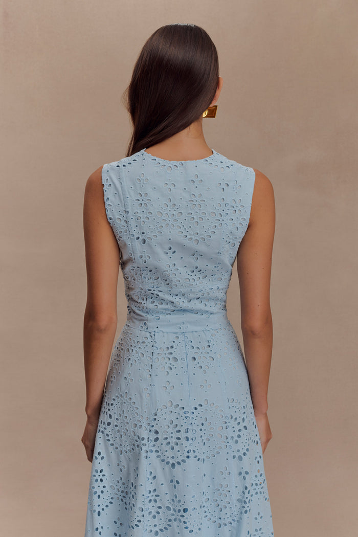 Arla Sleeveless Broderie Top - Pale Cornflower Blue