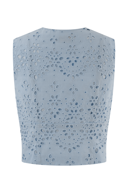 Arla Sleeveless Broderie Top - Pale Cornflower Blue