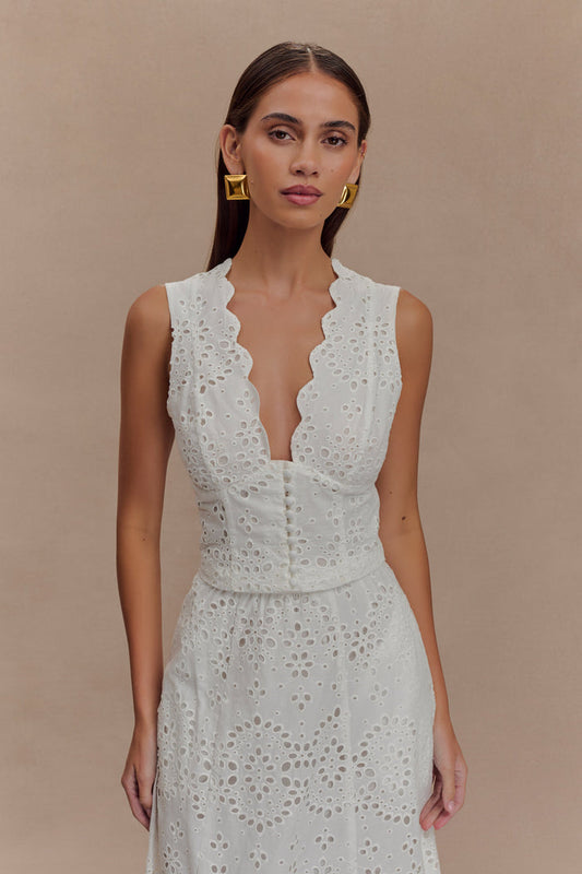 Arla Sleeveless Broderie Top - White