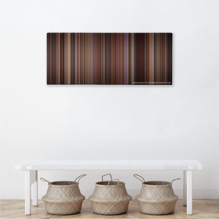 As Good as It Gets color palette canvas above a white bench with three woven baskets