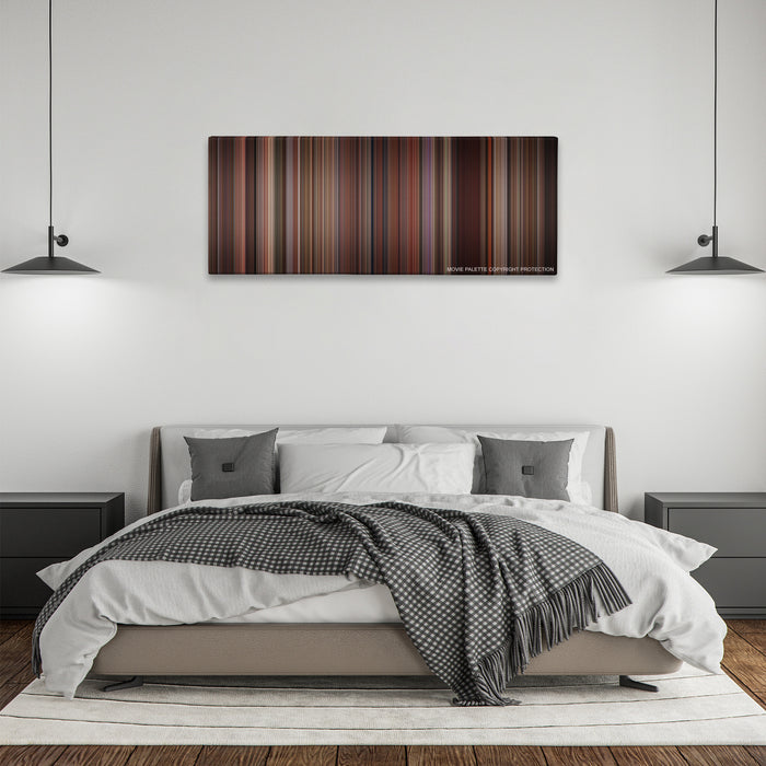 As Good as It Gets color palette canvas above a bed, between two black pendant lamps