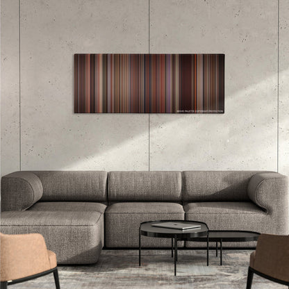 As Good as It Gets color palette canvas on a concrete wall above a gray sectional sofa