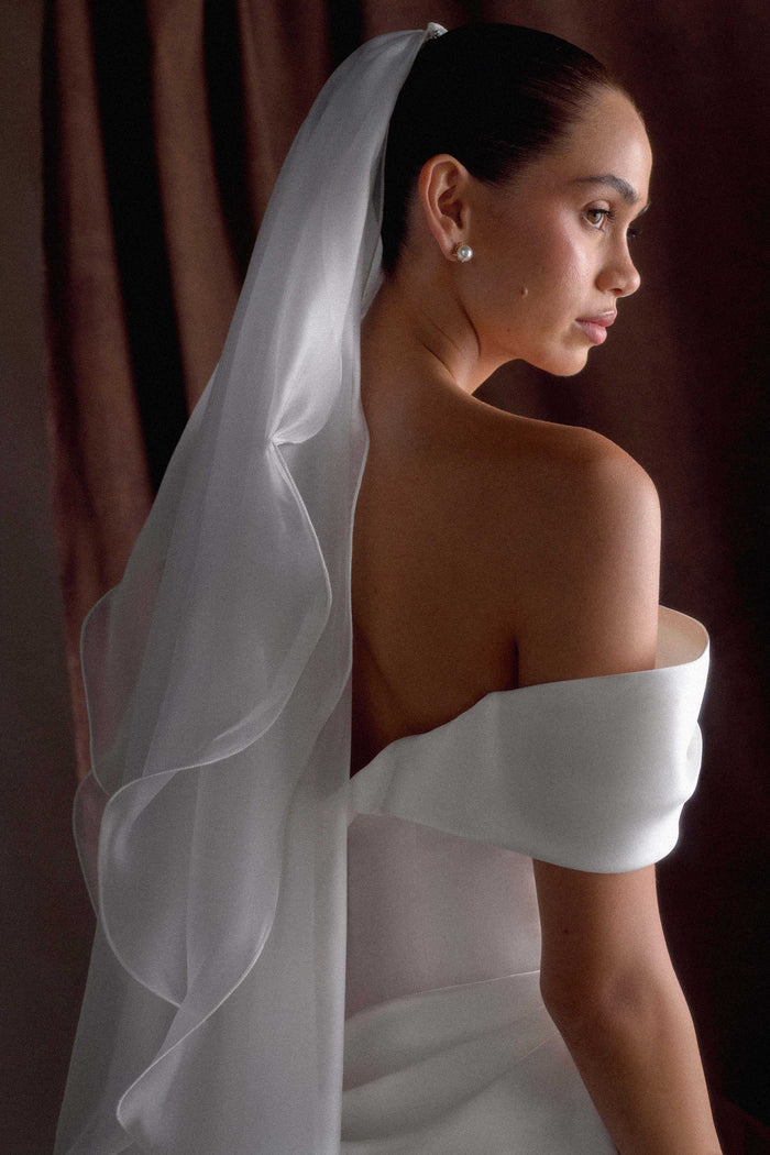 Asteria Draped Chiffon Veil - Ivory