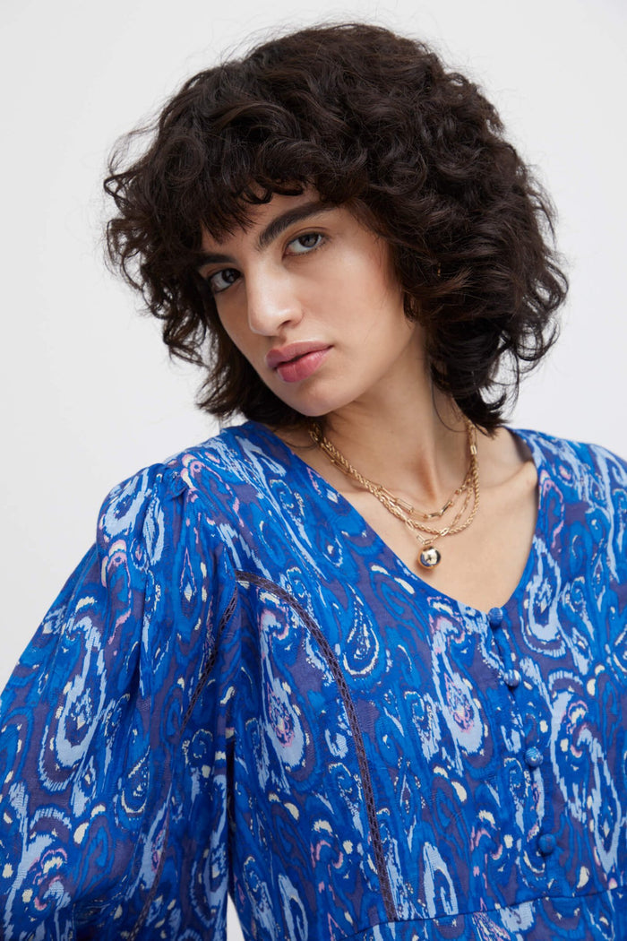 Atelier Reve 20119199 IRODILE LS Nebulas Blue Long Sleeve Blouse - Dotique