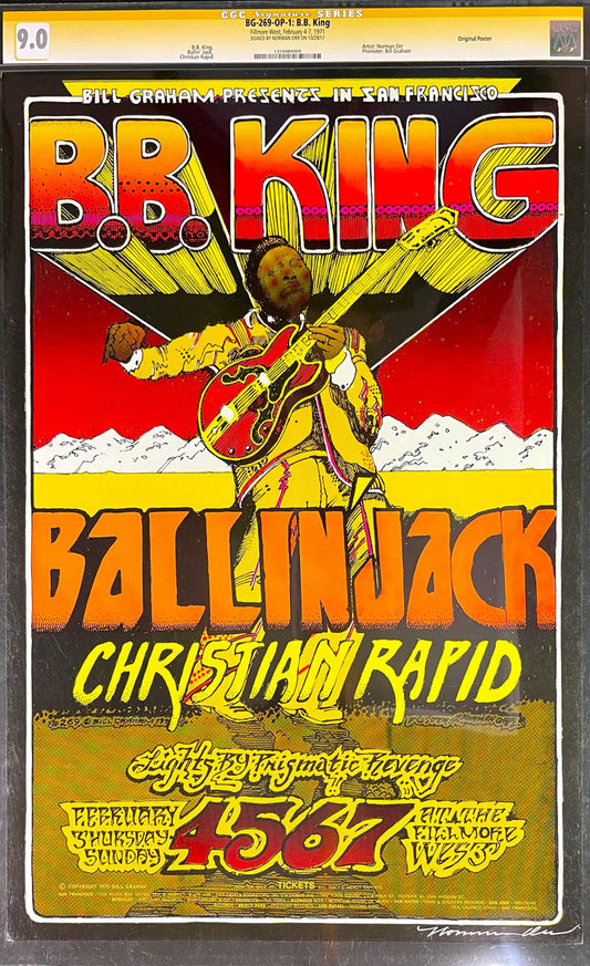 AUCTION - BG-269 - B.B. King Signed - Norman Orr Signed - 1971 Poster - Fillmore West - CGC Graded 9.0 - SF Rock Posters & Collectibles