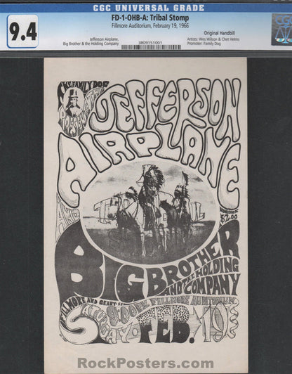 AUCTION - FD-1 - Jefferson Airplane - Big Brother - 1966 Handbill - Fillmore Auditorium - CGC Graded 9.4