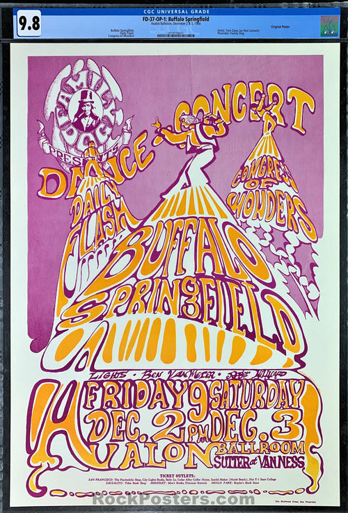 AUCTION -  FD-37 - Buffalo Springfield - 1967 Poster - Avalon Ballroom - CGC Graded 9.8 - SF Rock Posters & Collectibles