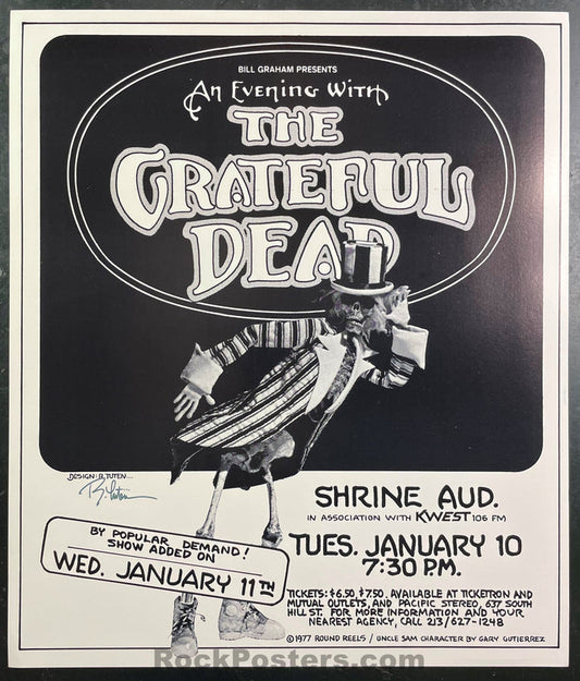 AUCTION - Grateful Dead - Tuten Signed - 1977 Poster - Shrine Auditorium - Near Mint Minus - SF Rock Posters & Collectibles