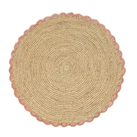 Aura Pink edge placemat, Woven raffia tabletop - The Mayfair Hall