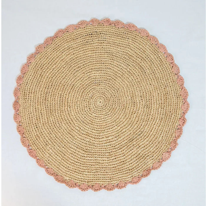 Aura Pink edge placemat, Woven raffia tabletop - The Mayfair Hall