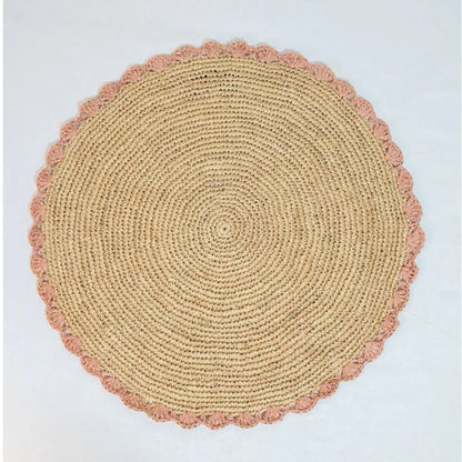 Aura Pink edge placemat, Woven raffia tabletop - The Mayfair Hall
