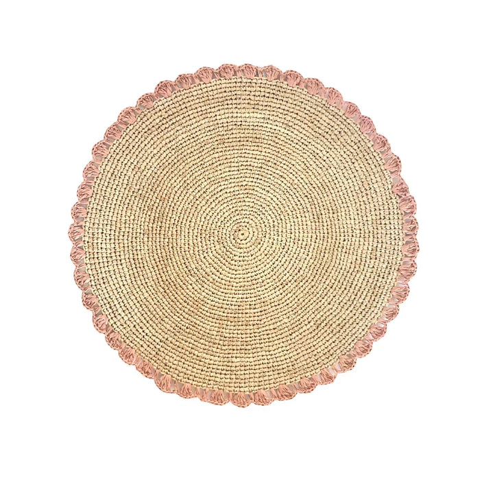 Aura Pink edge placemat, Woven raffia tabletop - The Mayfair Hall