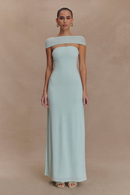 Aurora Slinky And Mesh Split Maxi Dress - Lagoon