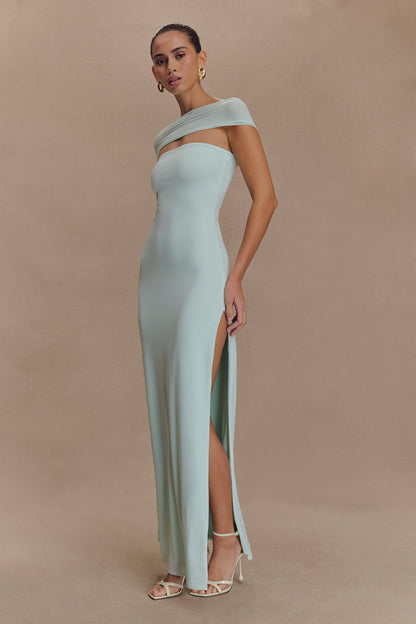 Aurora Slinky And Mesh Split Maxi Dress - Lagoon