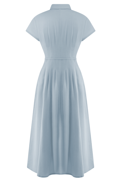 Aysha Buttoned Linen Midi Dress - Cornflower Blue