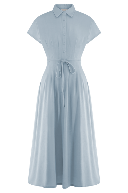 Aysha Buttoned Linen Midi Dress - Cornflower Blue