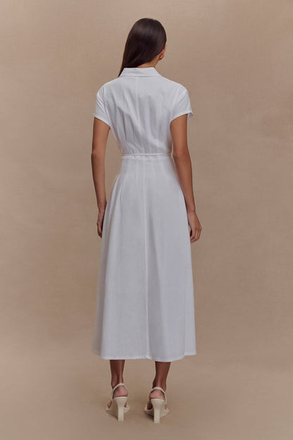 Aysha Buttoned Linen Midi Dress - White