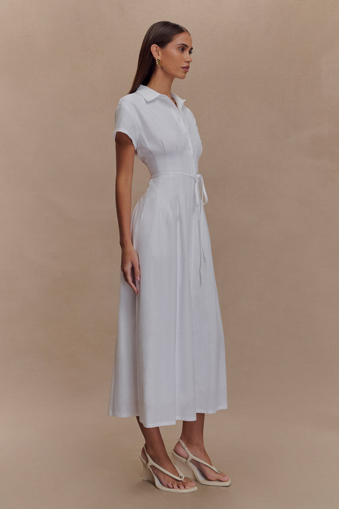 Aysha Buttoned Linen Midi Dress - White