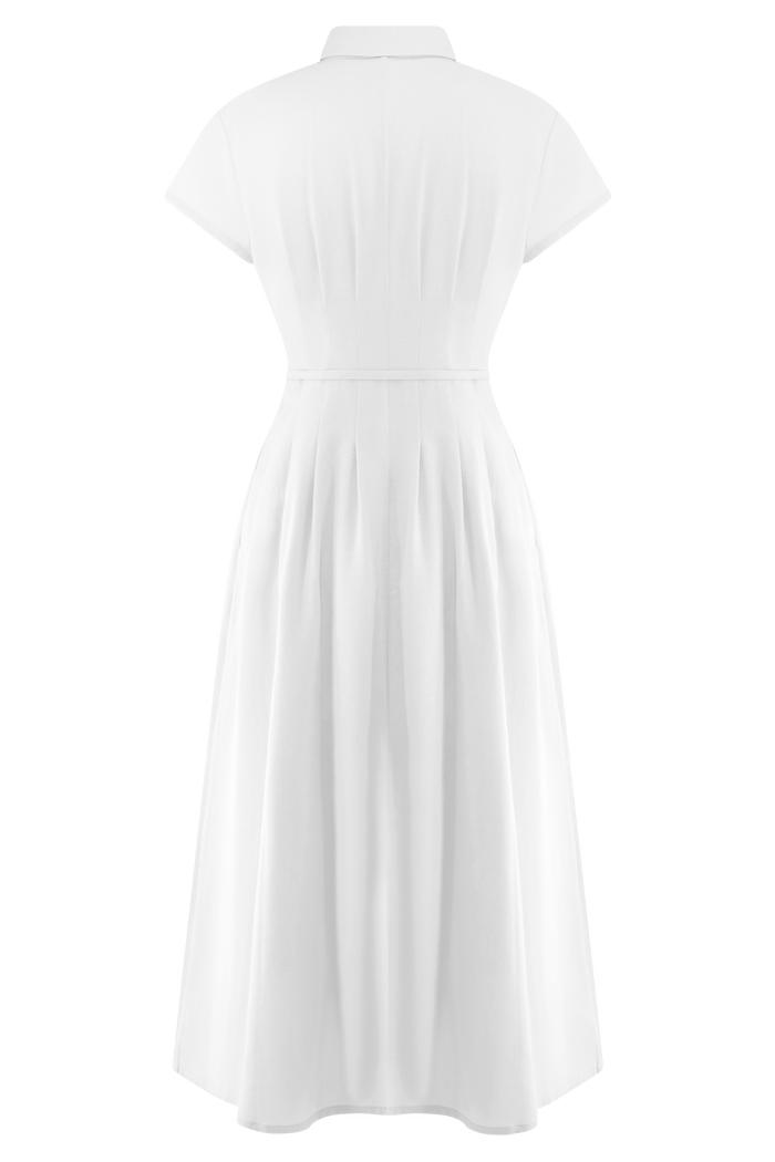 Aysha Buttoned Linen Midi Dress - White