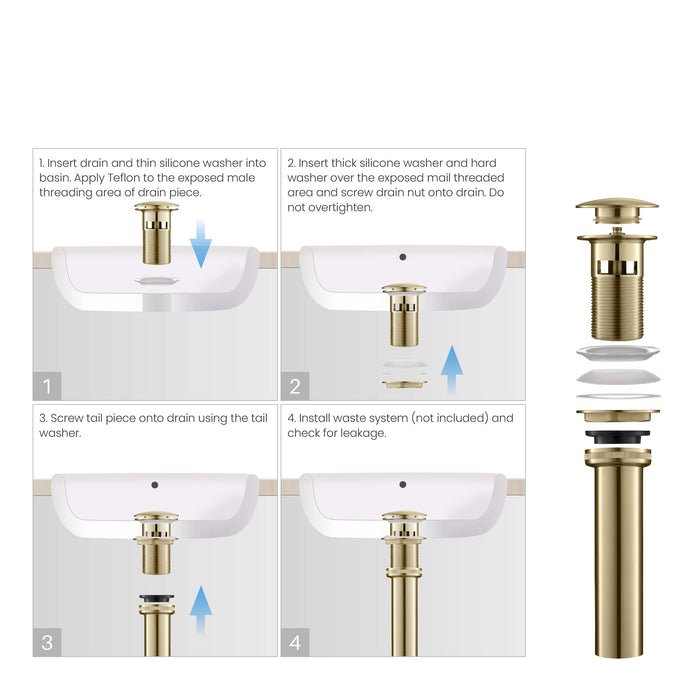 Bathroom Sink Pop Up Drain Stopper Full Cover with overflow - PW-102