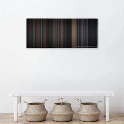 Batman color palette canvas above a white bench with three woven baskets