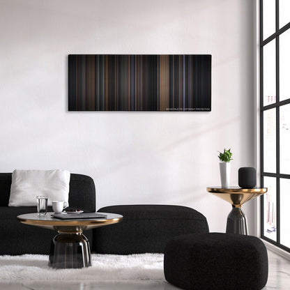 Batman color palette canvas above a black sofa with a gold-topped table