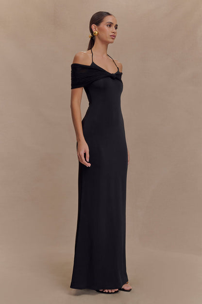 Bernadina Mesh And Slinky Halter Maxi Dress - Black