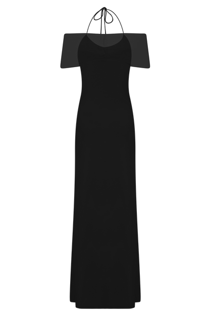 Bernadina Mesh And Slinky Halter Maxi Dress - Black