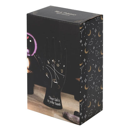 boxed ceramic palmistry hand ornament presented in retail packaging