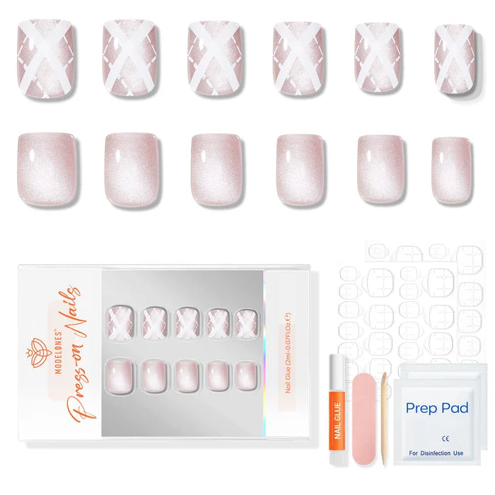 Blush Argyle press on nails MODELONES #