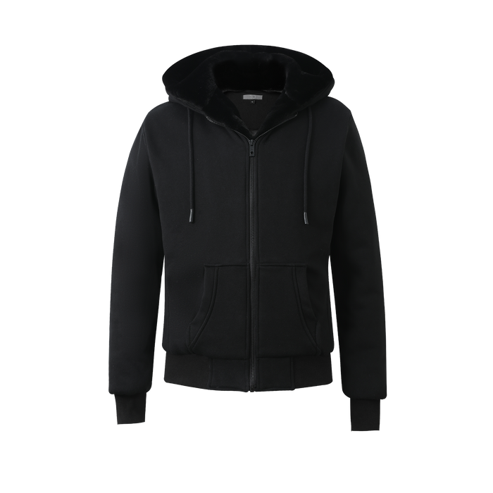 Boy's Black Hoodie with Removable Fur - Black
